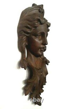 Antique Large 20´´ & 40 Lbs Iron Woman Athena Goddess Face Wall Art Garden Gate