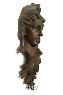 Antique Large 20´´ & 40 Lbs Iron Woman Athena Goddess Face Wall Art Garden Gate