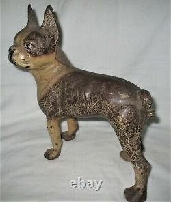 Antique Left Facing 10 Hubley USA 8 Lb. Boston Terrier Cast Iron Dog Doorstop