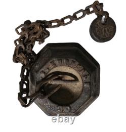Antique Marked 20lb Cast Iron Covered Wagon Horse Tether Weight + U. S. Army Lock Antique Marked 20lb Cast Iron Covered Wagon Horse Tether Weight + U. S. Army Lock