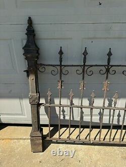 Antique Ornate Victorian Cast Iron Newel Fence Post & Architectural Fence