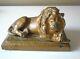 Antique Painted Cast Iron Reclining Lion Door Stop 5.5 L 3h Approx 2 1/2 Lbs