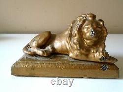 Antique Painted Cast Iron reclining lion Door stop 5.5 L 3H Approx 2 1/2 lbs