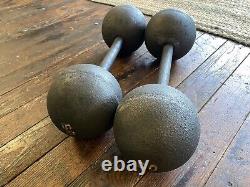 Antique Pair Of Cast Iron Globe Dumbbell 50lb