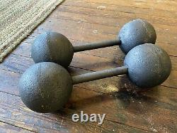 Antique Pair Of Cast Iron Globe Dumbbell 50lb