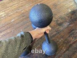 Antique Pair Of Cast Iron Globe Dumbbell 50lb