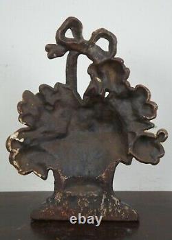 Antique Victorian 6 lb Cast Iron Flower Basket Bouquet Door Stop Americana 8