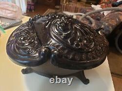 Antique Victorian Cast Iron Fireside Coal Scuttle Bin / 21 Lbs. 18x14x10