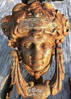Antique Victorian Door Knocker Cast Iron Greek Goddess Dramatic Rustic 2.5 lb