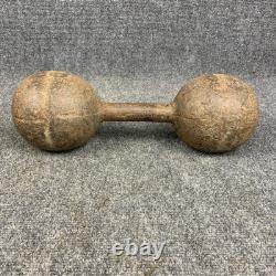 Antique Vintage Cast Iron Dumbbell Round Head Hand Weight Weighs 43.12 lbs