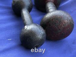 Antique Vintage Cast Iron Hand Dumbbells Round Head Weight 10 Lbs And 5lbs