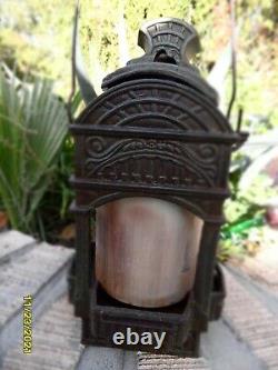 Antique Vintage Cast Iron Roman Style Lantern Candle Holder 12 Tall/12 Lbs