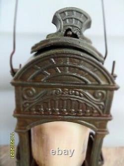 Antique Vintage Cast Iron Roman Style Lantern Candle Holder 12 Tall/12 Lbs