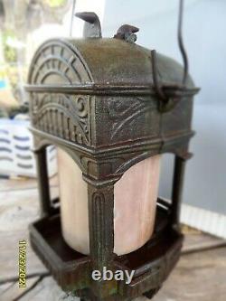 Antique Vintage Cast Iron Roman Style Lantern Candle Holder 12 Tall/12 Lbs