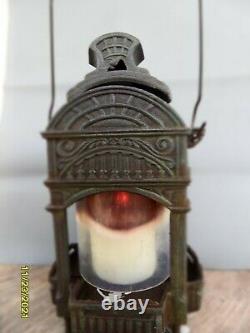 Antique Vintage Cast Iron Roman Style Lantern Candle Holder 12 Tall/12 Lbs