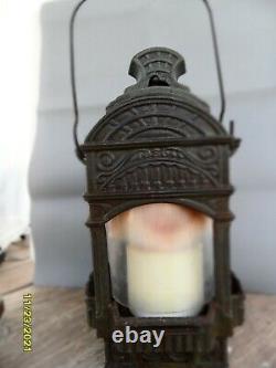 Antique Vintage Cast Iron Roman Style Lantern Candle Holder 12 Tall/12 Lbs