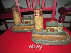 Antique cast iron Lighthouse bookends door stops numbered T698 6.5 6 lbs each