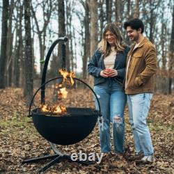 Ash & Ember 30 Cast Iron Cauldron Fire Pit Bowl, Grill Grate, Chain, Stand