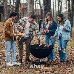 Ash & Ember 30 Cast Iron Cauldron Fire Pit Bowl, Grill Grate, Chain, Stand
