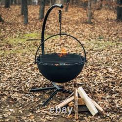 Ash & Ember 30 Cast Iron Cauldron Fire Pit Bowl, Grill Grate, Chain, Stand