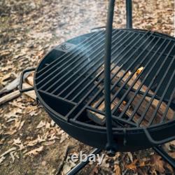 Ash & Ember 30 Cast Iron Cauldron Fire Pit Bowl, Grill Grate, Chain, Stand