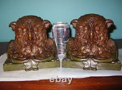 BIG antique owl wisdom cast iron bookends Judd Co, near mint, 1925, 9 lbs