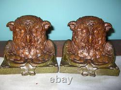 BIG antique owl wisdom cast iron bookends Judd Co, near mint, 1925, 9 lbs