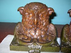 BIG antique owl wisdom cast iron bookends Judd Co, near mint, 1925, 9 lbs