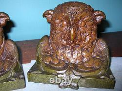 BIG antique owl wisdom cast iron bookends Judd Co, near mint, 1925, 9 lbs