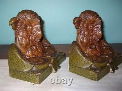 BIG antique owl wisdom cast iron bookends Judd Co, near mint, 1925, 9 lbs