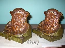 BIG antique owl wisdom cast iron bookends Judd Co, near mint, 1925, 9 lbs