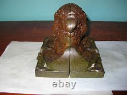 BIG antique owl wisdom cast iron bookends Judd Co, near mint, 1925, 9 lbs