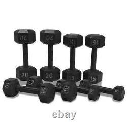 Barbell 100 lb Cast Iron Hex Dumbbell Weight Set with Rack, Blac
