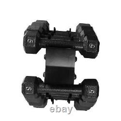 Barbell 100 lb Cast Iron Hex Dumbbell Weight Set with Rack, Black