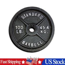 Barbell, 100lb Olympic Cast Iron Weight Plate, Single New Black 45.5kg