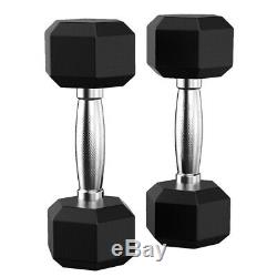 Barbell Set of 2 Hex Rubber Dumbbell with Metal Handles, Heavy Dumbbells 5-50LBS