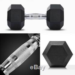 Barbell Set of 2 Hex Rubber Dumbbell with Metal Handles, Heavy Dumbbells 5-50LBS