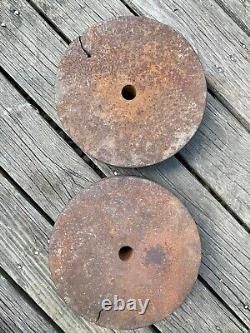 Barbell Vintage Antique CAST IRON Weight Plates Lifting 80lbs each 1 opening