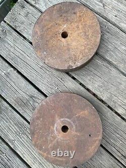 Barbell Vintage Antique CAST IRON Weight Plates Lifting 80lbs each 1 opening