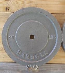 Barbell Weight Plates 50 lb Pair Standard 1 Silver Cast Iron 100 lbs Total