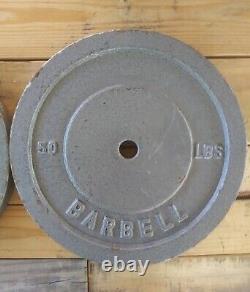 Barbell Weight Plates 50 lb Pair Standard 1 Silver Cast Iron 100 lbs Total