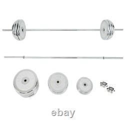 Barbell Weight Set 210lbs Adjustable Cast Iron Chrome Weightlifting Bar Fitness