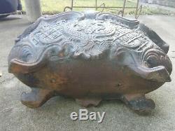 Beautiful Large 45lb French Antique Jardiniere Cast Iron Footed Planter
