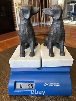 Bookends Labrador Dog 6 Cast Iron marble base Heavy Set 8.5 Lbs Vintage