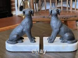 Bookends Labrador Dog 6 Cast Iron marble base Heavy Set 8.5 Lbs Vintage