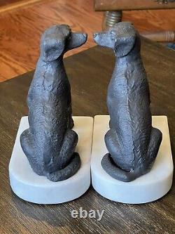 Bookends Labrador Dog 6 Cast Iron marble base Heavy Set 8.5 Lbs Vintage