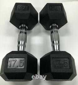 Brand New 17.5lb Pair Of Rubber Coated Hex Dumbbells Weights For Commercial Gym