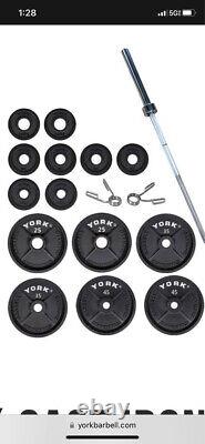 Brand New 300lb Weight Set Cast Iron Olympic Plates with Bar Pick UP