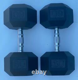 Brand New 60lb Pair Of Rubber Coated Hex Dumbbells Weights For Commercial Gym