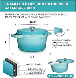 Bruntmor, Enameled Cast Iron Dutch Oven Casserole Dish 6.5 quart Large Loop Hand